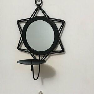 Black Metal Star Mirror Gothic Wall Sconce Candle Holder